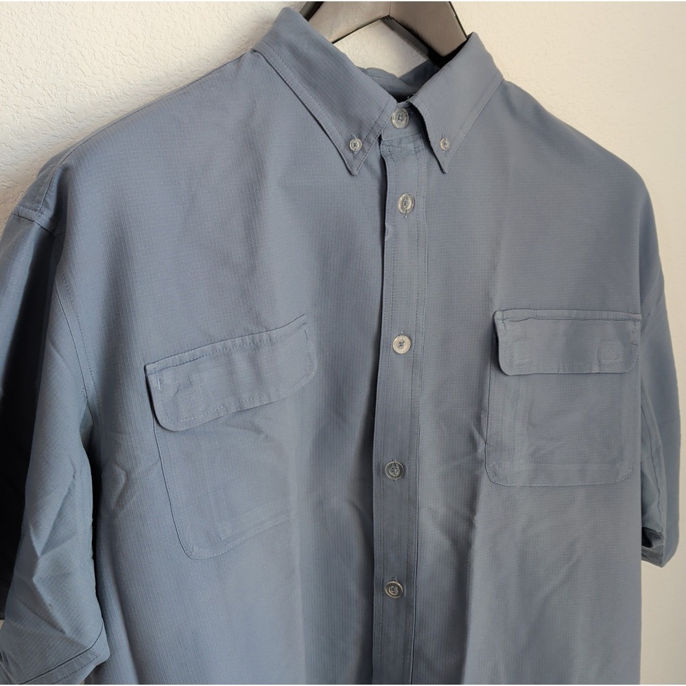 Duluth Trading Co Ripstop Short Sleeve Button Down Shirt Blue Gray Mens 2XL